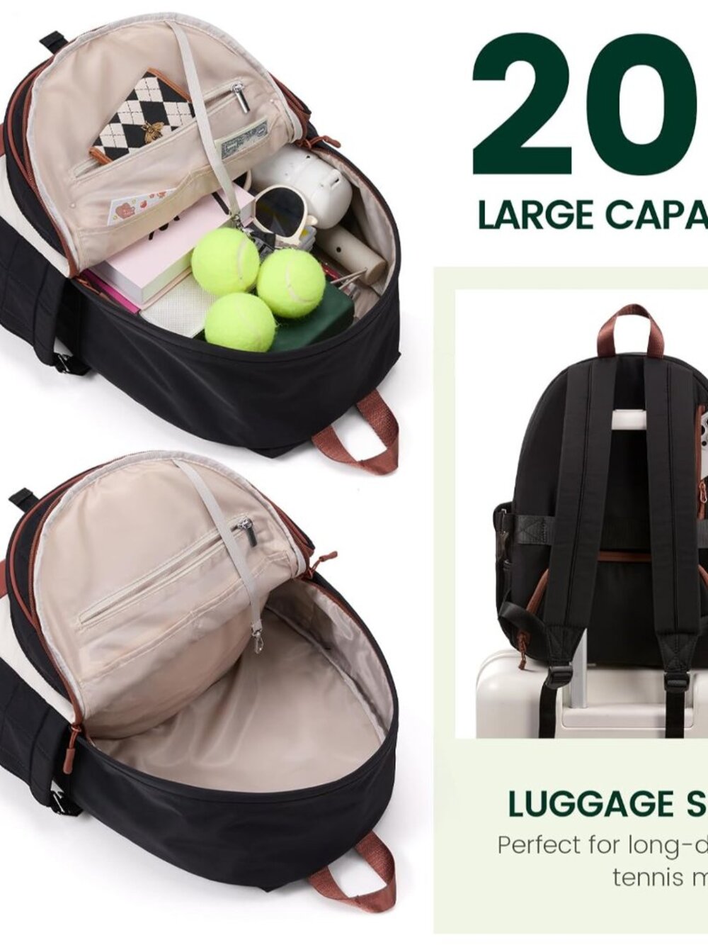 Tennis Bags for Women, Lightweight Quilted Tennis Racket Bag, Large Capacity Ten - Picture 6 of 6